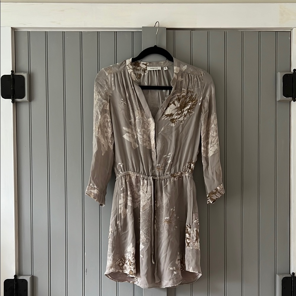 Babaton Gold V-Neck Cuffed Sleeve Cocktail Dress